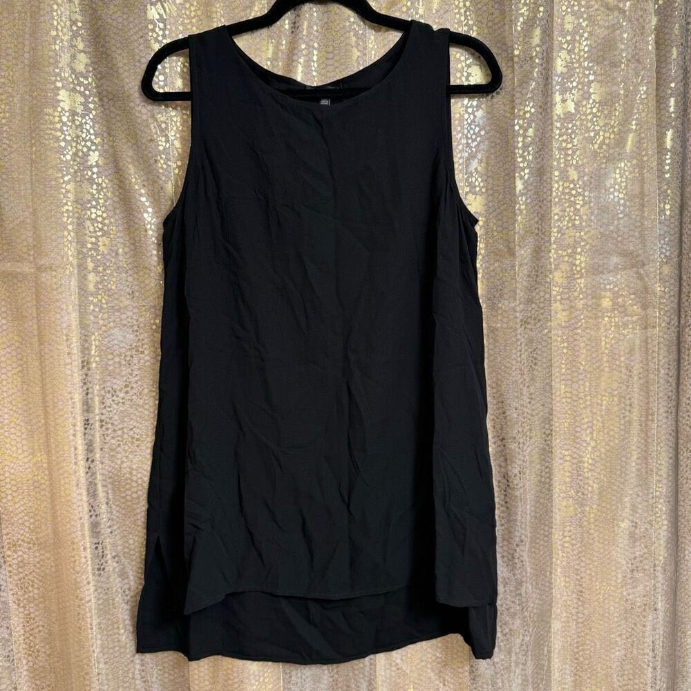 Eileen Fisher 100% Silk Black Lightweight Flowy Tunic Tank Top Blouse Small